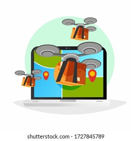 Online delivery service concept, icon, online order tracking, delivery home and office