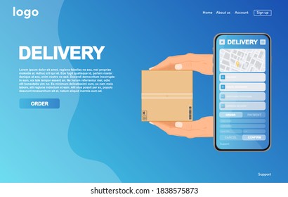 Online delivery service concept landing page. App Online delivery service.  This design can be used for websites, landing pages. Internet shipping web banner. Vector illustration.
