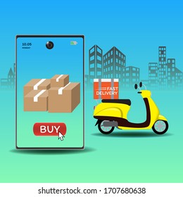 Online delivery service concept, Logistics and Delivery, on mobile Vector.