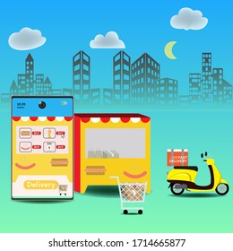 Online delivery service concept, Logistics and Delivery, on mobile Vector.