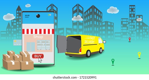 Online delivery service concept, Logistics and Delivery, on mobile Vector.