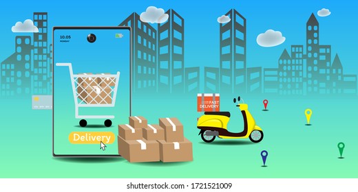 Online delivery service concept, Logistics and Delivery, on mobile Vector.