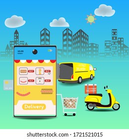 Online delivery service concept, Logistics and Delivery, on mobile Vector.