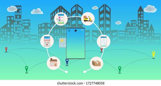 Online delivery service concept, Logistics and Delivery, on mobile Vector.