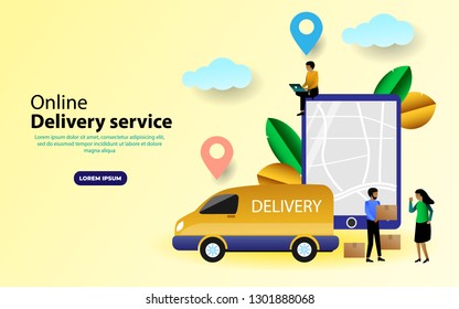 Online delivery service concept, online order tracking, can use for, landing page, template, ui, web, mobile app, poster, banner, flyer,  Vector illustration.