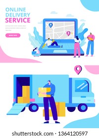 Online delivery service concept. Online order tracking. Flat  illustration concept for digital marketing and business promotion.