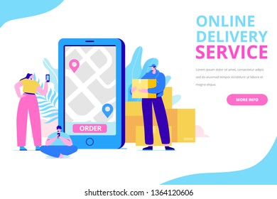 Online delivery service concept. Online order tracking. Flat  illustration concept for digital marketing and business promotion.