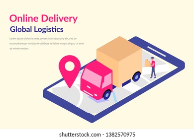 Online delivery service concept, online order tracking concept for web landing page template, banner, flyer, card and presentation