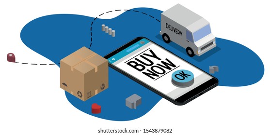 Online delivery service concept, online order tracking, Isometric Logistics and Delivery concept. Delivery home and office. City logistics.
