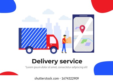 Online delivery service concept, online order tracking, vector illustration concept with scooter and smartphone for web landing page template, banner, and presentation.
