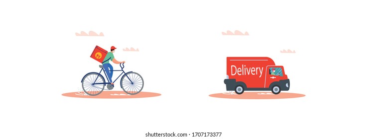 Online delivery service concept, online order tracking, delivery home and office. Vector flat illustration set.