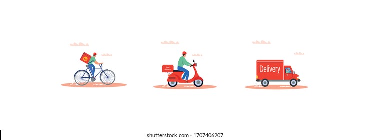 Online delivery service concept, online order tracking, delivery home and office. Express Delivery and Courier, Cartoon Flat Vector Illustration.