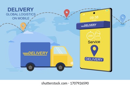 Online delivery service concept, online order tracking,Delivery home and office. City logistics. Vector illustration about delivery