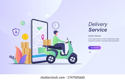 Online delivery service concept, order tracking, Suitable for web landing page, ui, mobile app, banner template. Vector Illustration