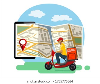 Online delivery service concept, order tracking, Suitable for web landing page, ui, mobile app, banner template. Vector Illustration