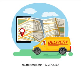 Online delivery service concept, order tracking, Suitable for web landing page, ui, mobile app, banner template. Vector Illustration