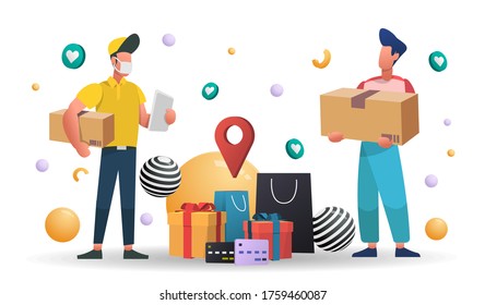 Online delivery service concept, online order tracking, delivery home and office.3d vector illustration,Hero image for website