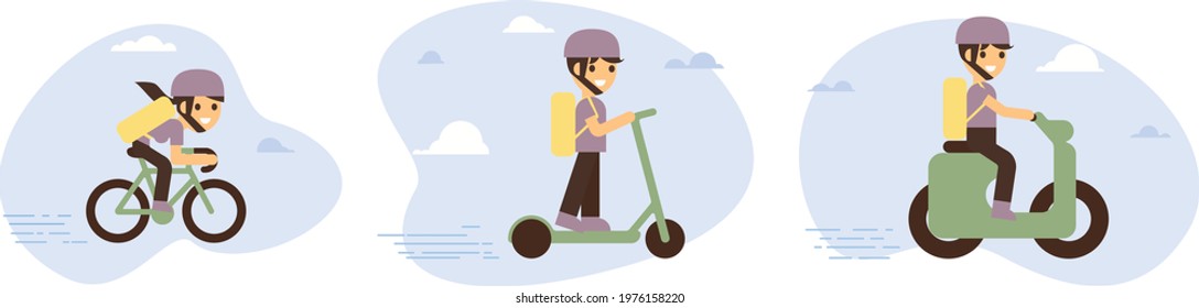Online delivery service concept, online order tracking, delivery home and office. Warehouse, truck, drone, scooter and bicycle courier, delivery man and girl. Vector illustration