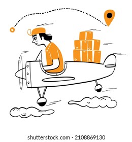 Online delivery service concept, online order tracking, Delivery home and office. City logistics, truck, courier, delivery man, on mobile, Hand drawn Vector illustration