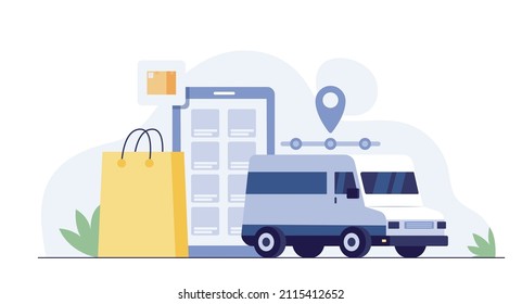 Online Delivery Service Concept, Order Tracking. Vector Illustration