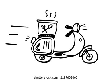 Online delivery service concept, online order tracking, delivery home and office. Scooter or bike doodle icon