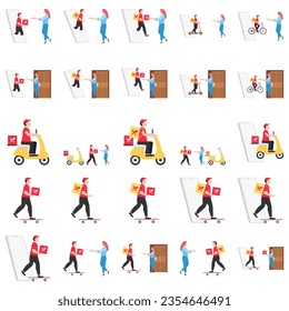 Online-Lieferservice-Konzept, Online-Bestellverfolgung, Haus- und Bürolieferung. Lager, Lastwagen, Drohnen, Roller und Fahrradkuriere, Lieferer in Atemmasken. Vektorgrafik