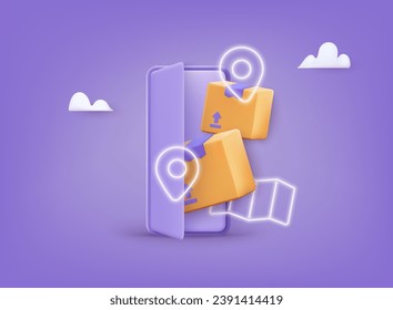 Online delivery service concept, online order tracking, delivery home and office. 3D Vector Illustrations.