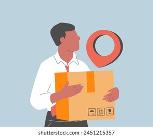 Online delivery service concept, online order tracking, delivery home and office. Courier, delivery man in respiratory mask. Vector illustration. Online shopping website abstract concept, order