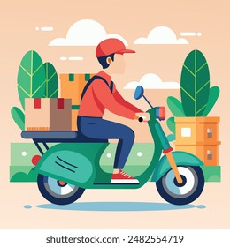 Online-Lieferservice-Konzept, Online-Bestellverfolgung, Lieferung nach Hause und Büro. Lager, LKW, Drohne, Roller und Fahrradkurier, Liefermann in Atemmaske. Vektorillustration