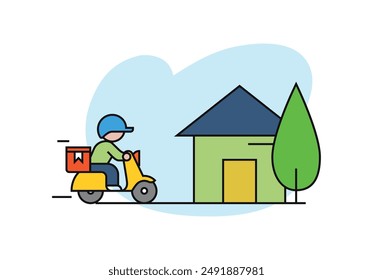 Online delivery service concept, online order tracking, delivery home and office. Scooter and bicycle courier, delivery man. Vector illustration