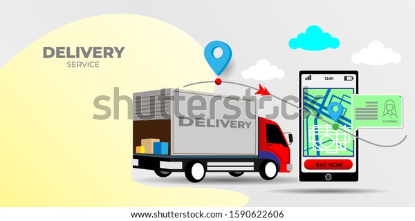 Online delivery service concept,\
online order tracking, Logistics and Delivery, Mobile Application\
Vector, Vector illustration, Perspective\
vector