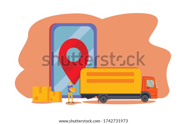 Online delivery\
service concept, online order tracking,Logistics and Delivery, on\
mobile Vector.\
illustration