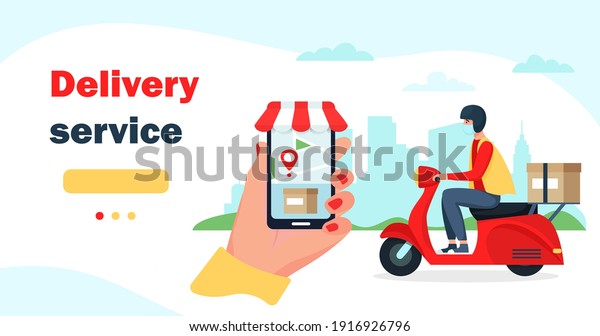 Online\
delivery service concept, online order tracking, home and office\
delivery. Courier. Commercial customer order for web banners.\
Vector illustration\
isolated on white\
background.