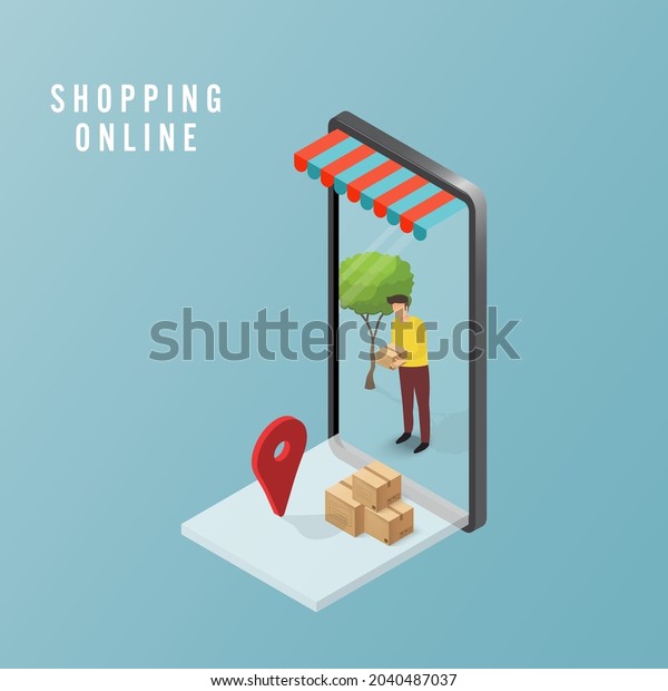 Online\
delivery service concept, online order tracking, Logistics delivery\
home and office on mobile. Vector\
illustration