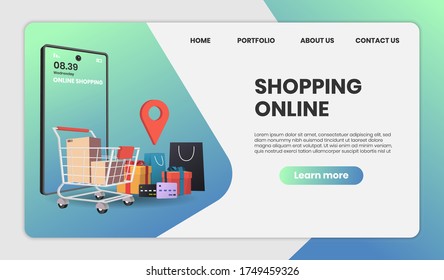 Online delivery service concept with phone delivery, online order tracking, delivery home and office.3d vector illustration,Hero image for website and landing page