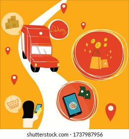 Online delivery service concept. Shipping on mobile