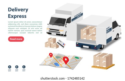 Online delivery service concept. Online shopping. Online order tracking. Delivery truck service vector illustration design. 
