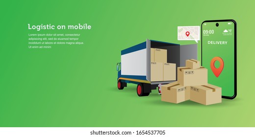 Online delivery service concept. Truck element . Perfect for landing page, delivery website, banner, background, application, poster, on mobile. Horizontal view