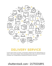 Concepto de servicio de entrega en línea. Ilustración vectorial de entrega y envío de paquetes, seguimiento de pedidos, logística. Concepto de diseño web, banner, aplicación móvil del servicio de entrega rápida, marketing