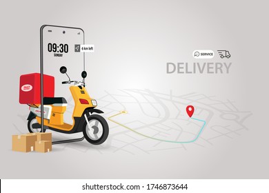 Online delivery service concept.perfect for landing page, delivery website, banner, background, application, poster, on mobile.vector illustration
