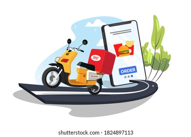 Online delivery service concept.perfect for landing page, delivery website, banner, background, application, poster, on mobile.vector illustration