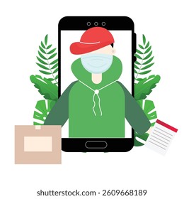 Online delivery service with courier and package tracking vector cartoon illustration