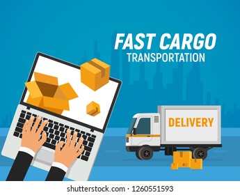 Online delivery service. Fast transportation of goods vector illustration. Mobile web app of express deliver