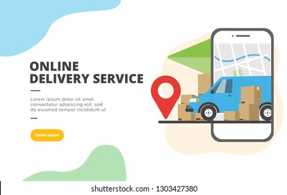 Online Delivery Service flat design banner illustration concept for digital marketing and business promotion
