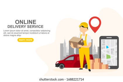 Online Delivery Service flat design banner illustration concept for digital marketing. vector illustration