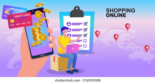 Online Delivery Service flat design banner. digital marketing concept. creative website template, Vector illustration.