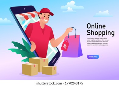 Online Delivery Service flat design banner. digital marketing concept. creative website template, Vector illustration.