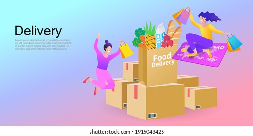 Online Delivery Service flat design banner. digital marketing concept. creative website template, Vector illustration.