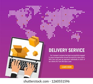 Online delivery service of good vector illustration. Web application for transportation of goods and goods from any country of the world