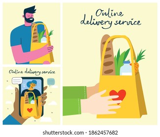 Online delivery service. Hand drawn style vector design illustrations in the flat style